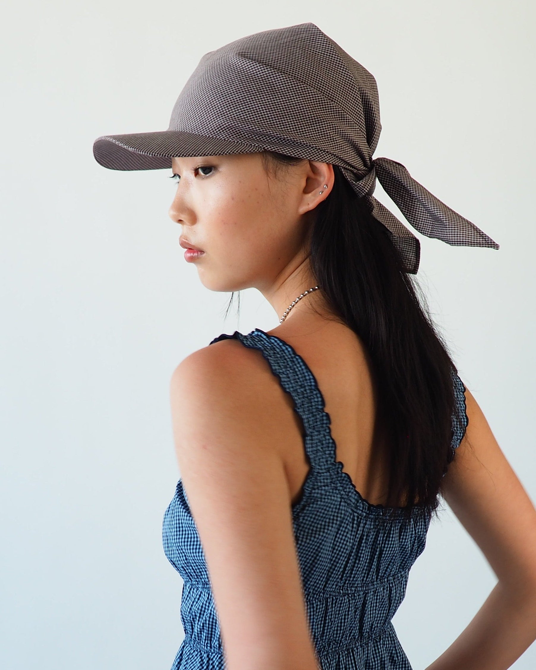 Brim Scarf in Chocolate Gingham Poplin - CLYDE