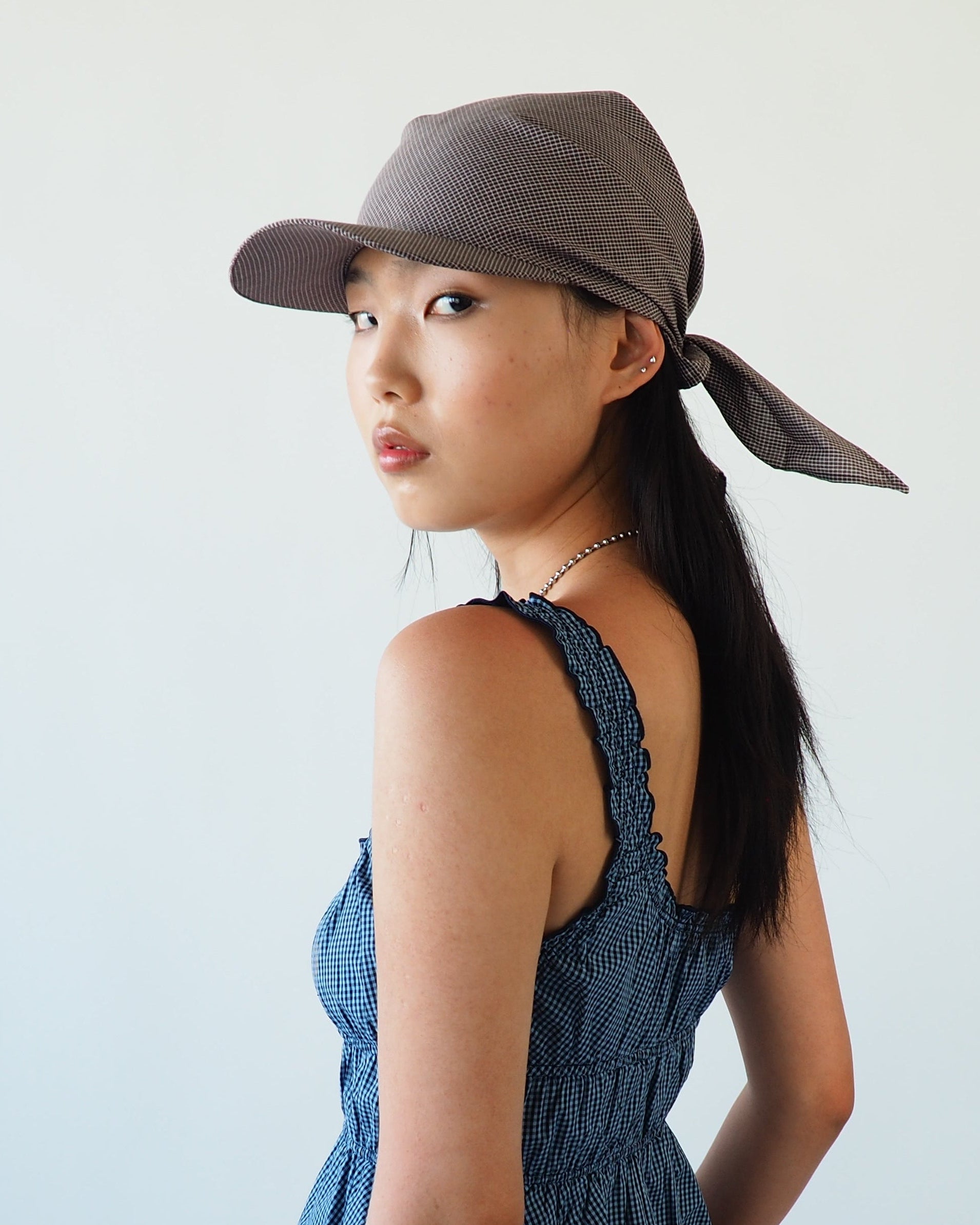 Brim Scarf in Chocolate Gingham Poplin - CLYDE