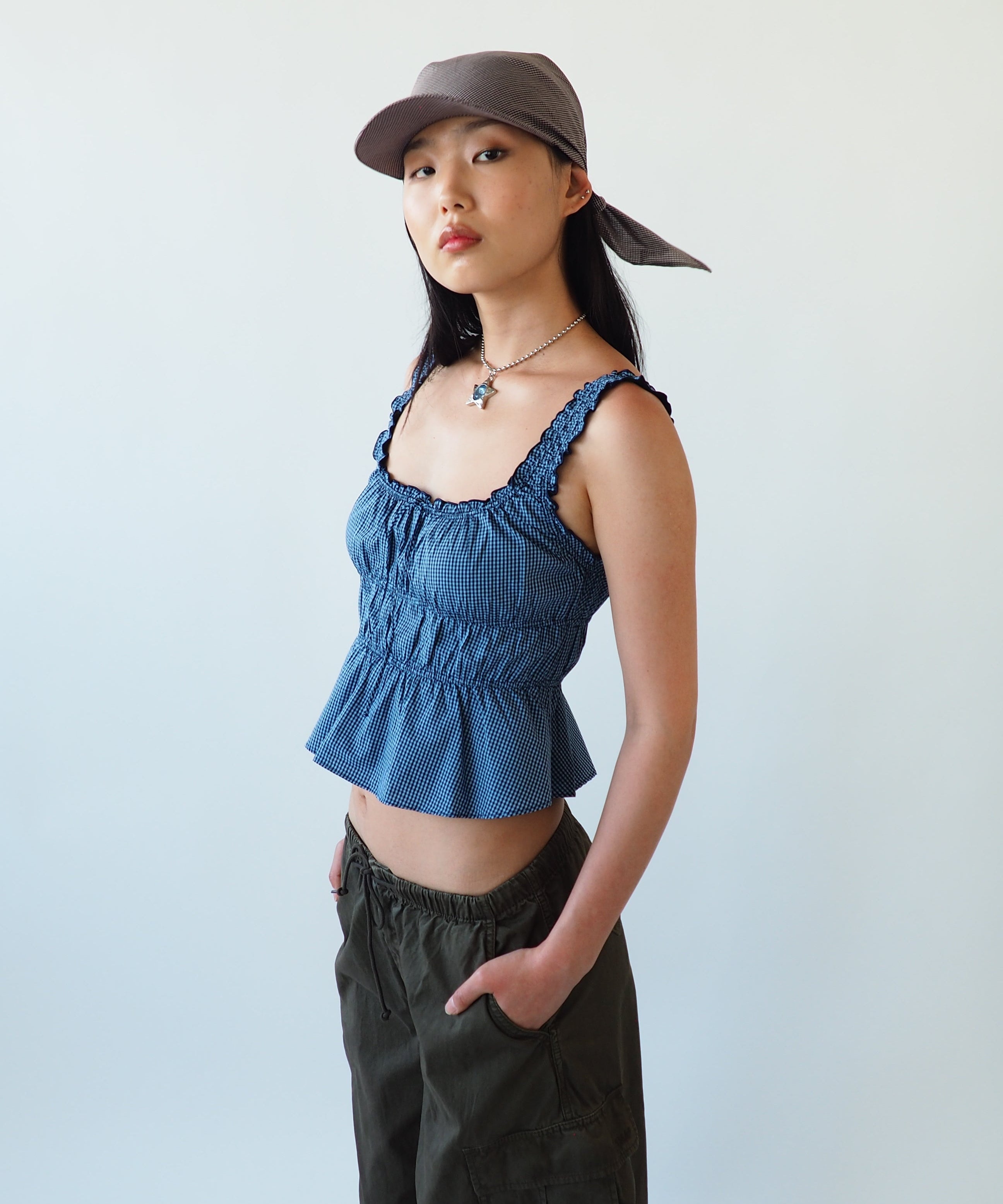 Brim Scarf in Chocolate Gingham Poplin - CLYDE