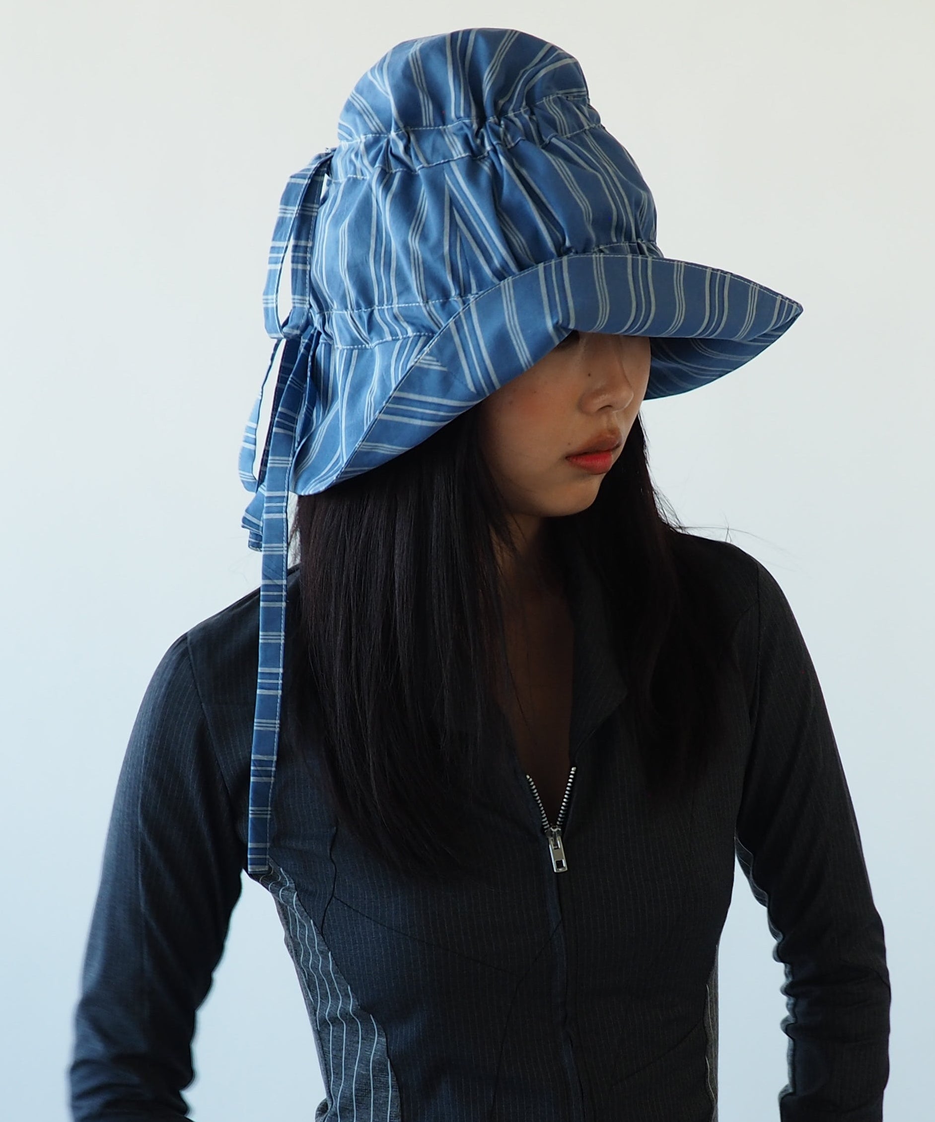Moth Hat in Blue Stripe Poplin - CLYDE