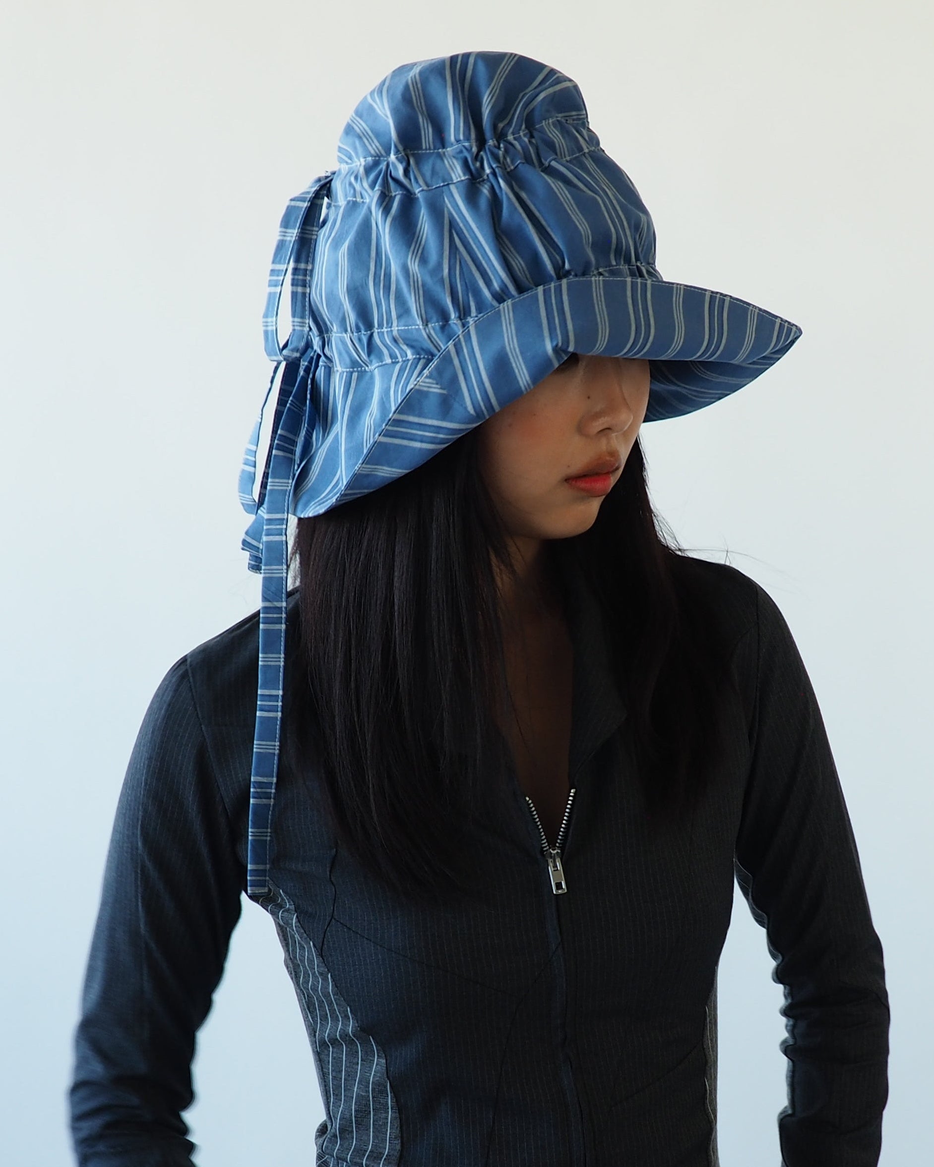 Moth Hat in Blue Stripe Poplin - CLYDE
