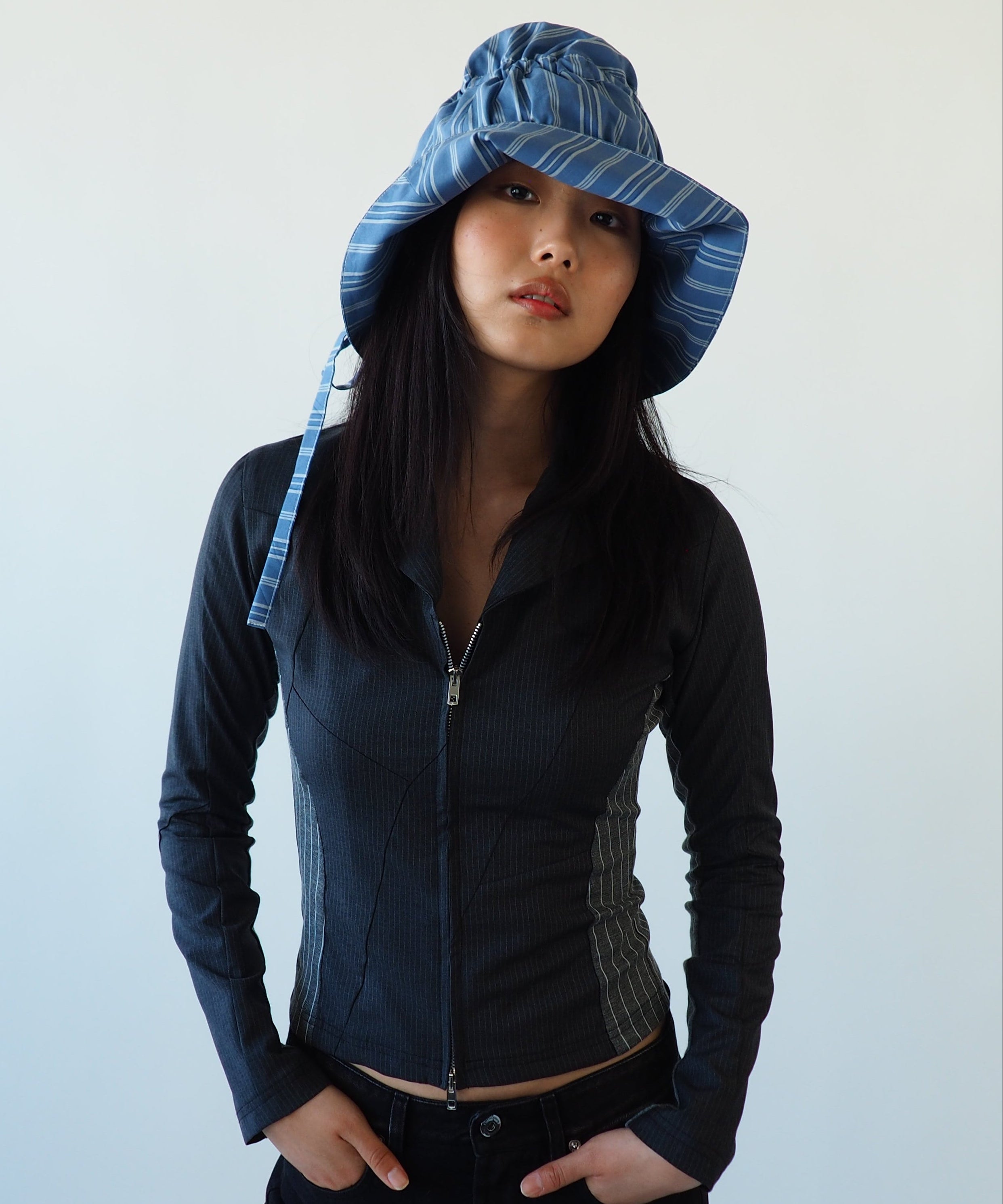 Moth Hat in Blue Stripe Poplin - CLYDE