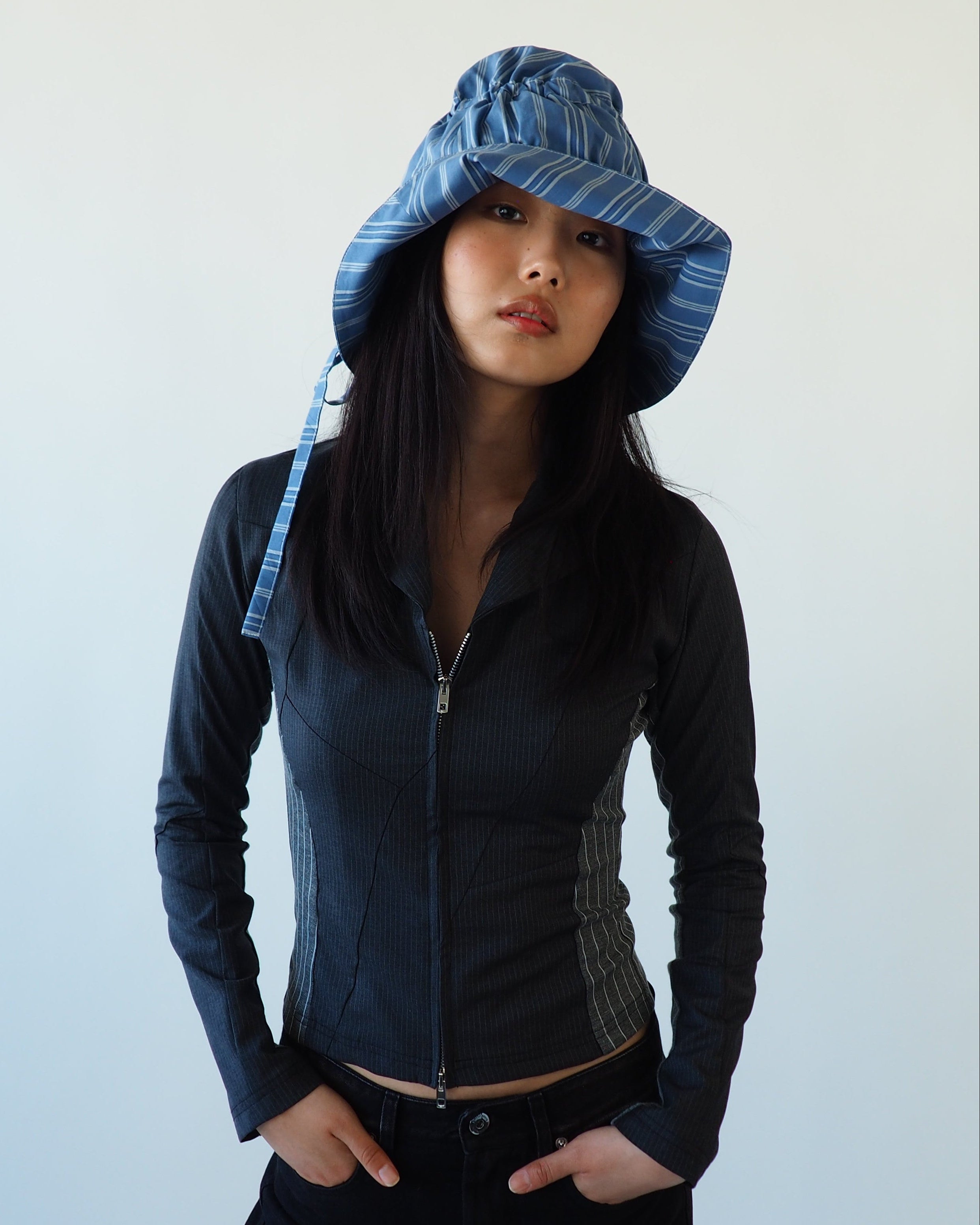 Moth Hat in Blue Stripe Poplin - CLYDE