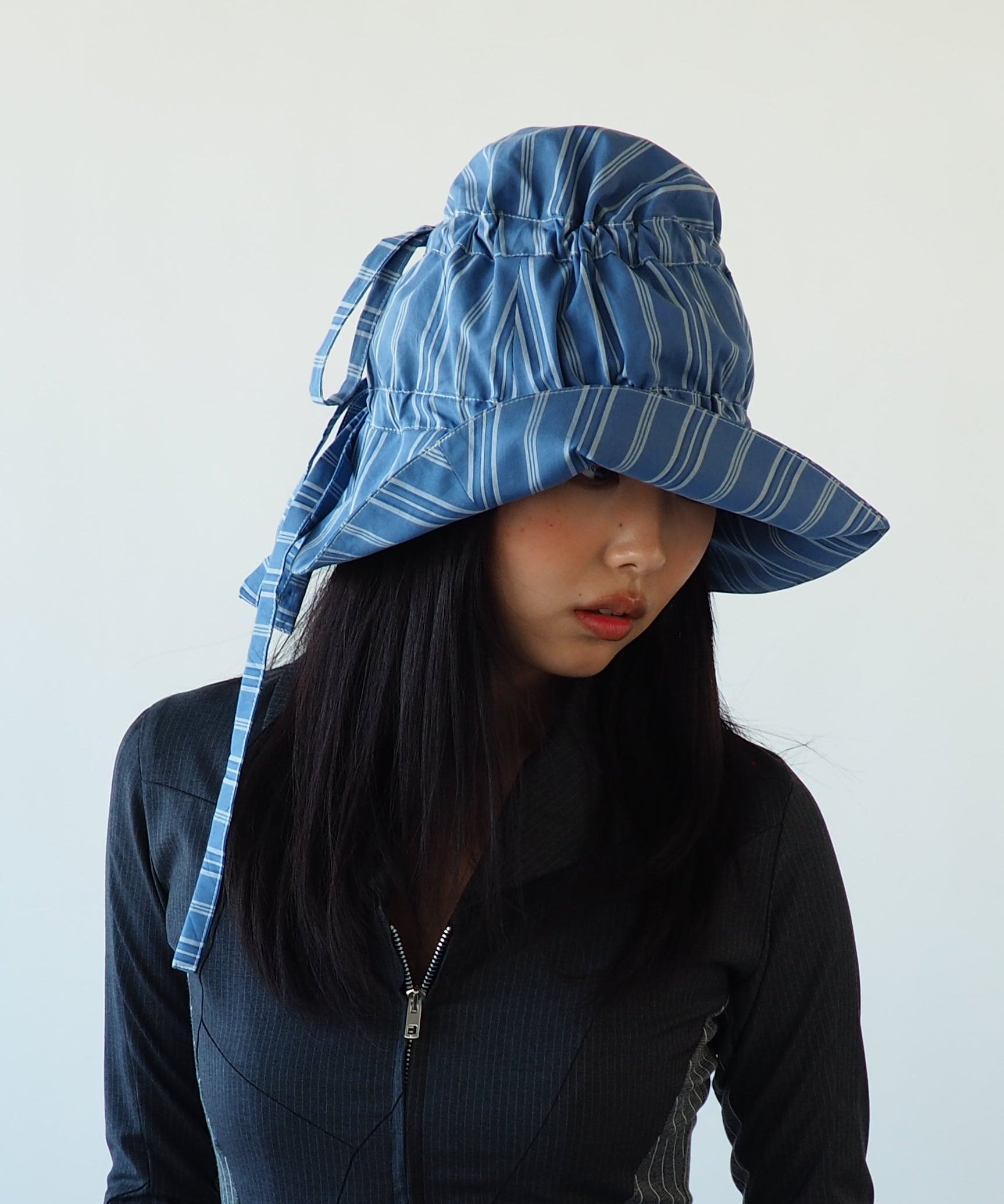 Moth Hat in Blue Stripe Poplin - CLYDE
