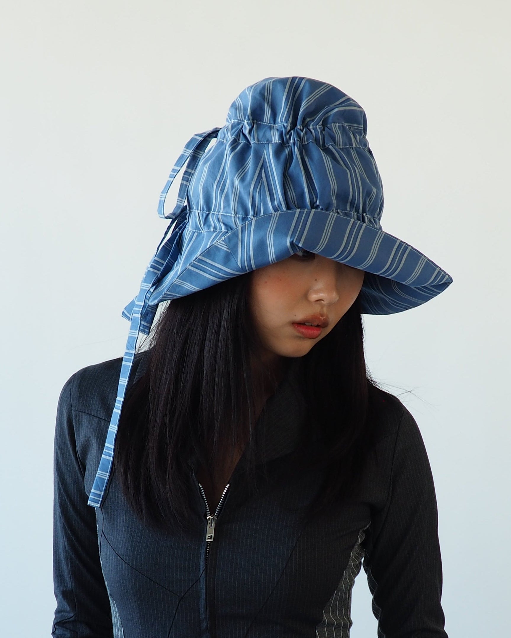Moth Hat in Blue Stripe Poplin - CLYDE