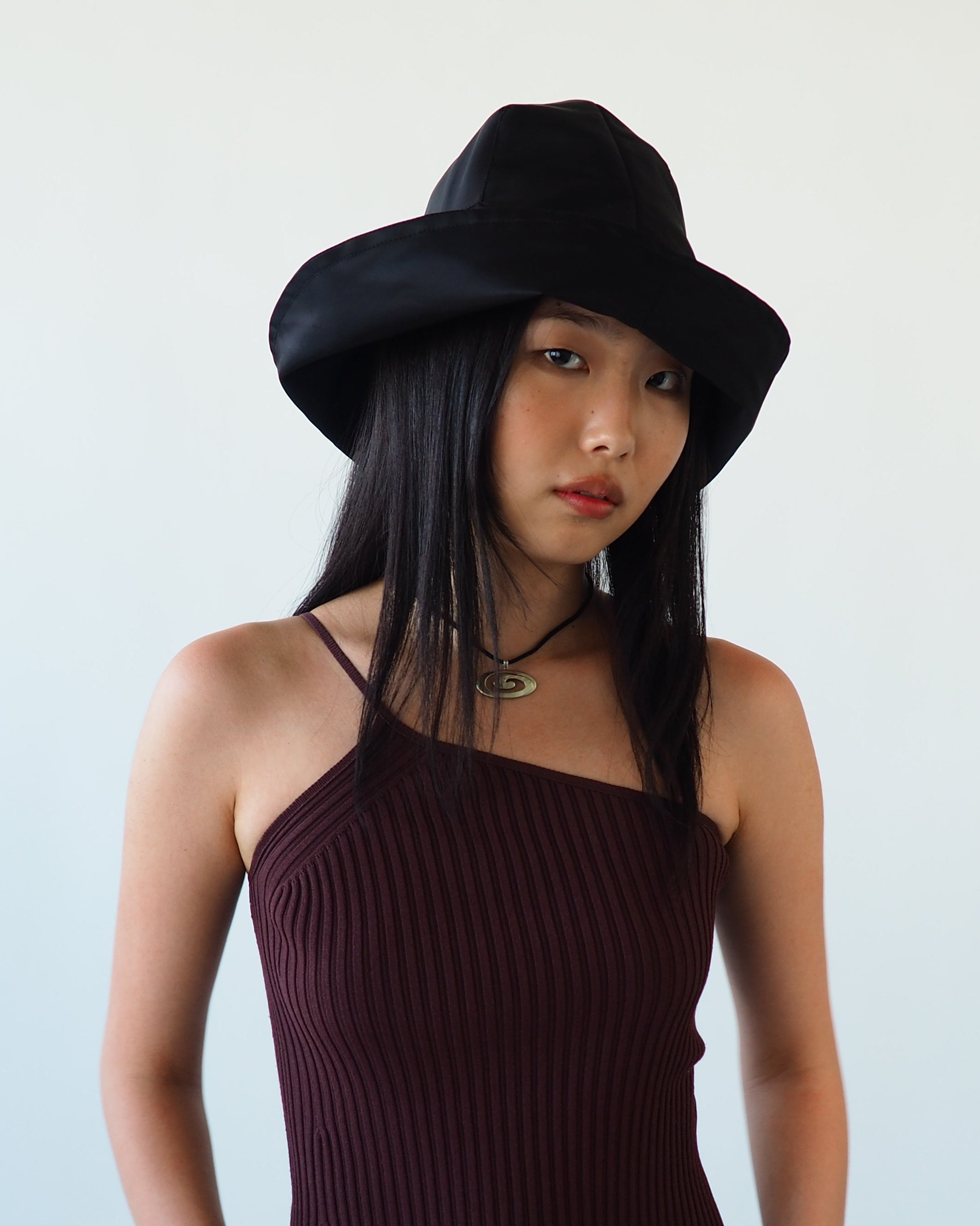 Iona Hat in Black Flight Satin - CLYDE