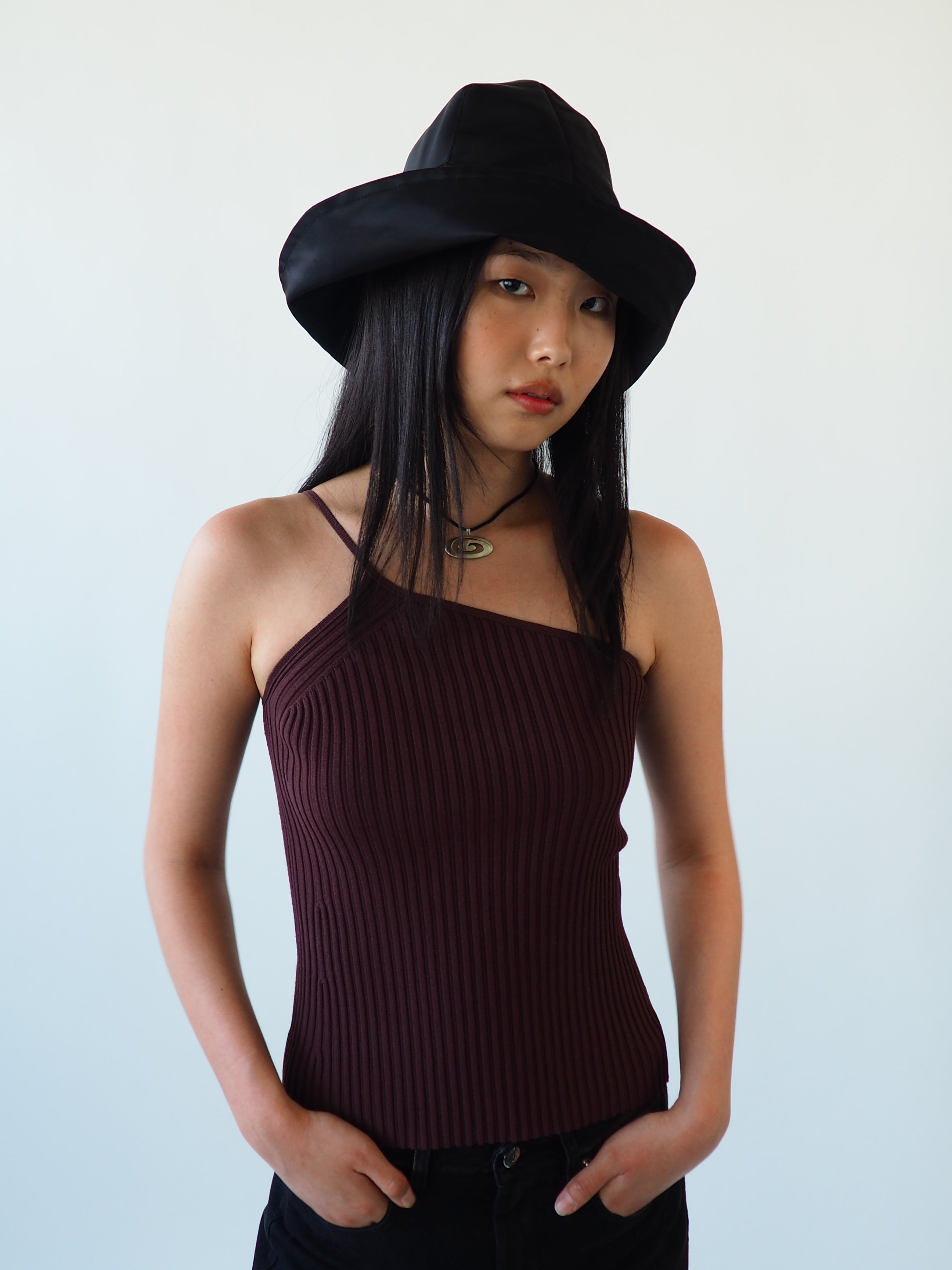 Iona Hat in Black Flight Satin - CLYDE