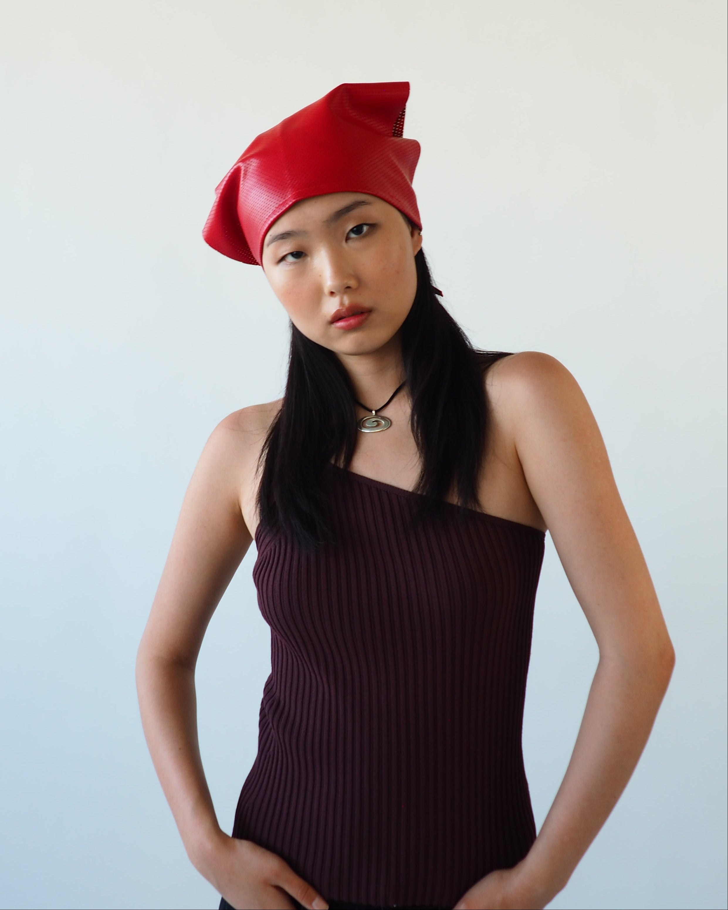 Vita Scarf in Red Perforated Lambskin - CLYDE