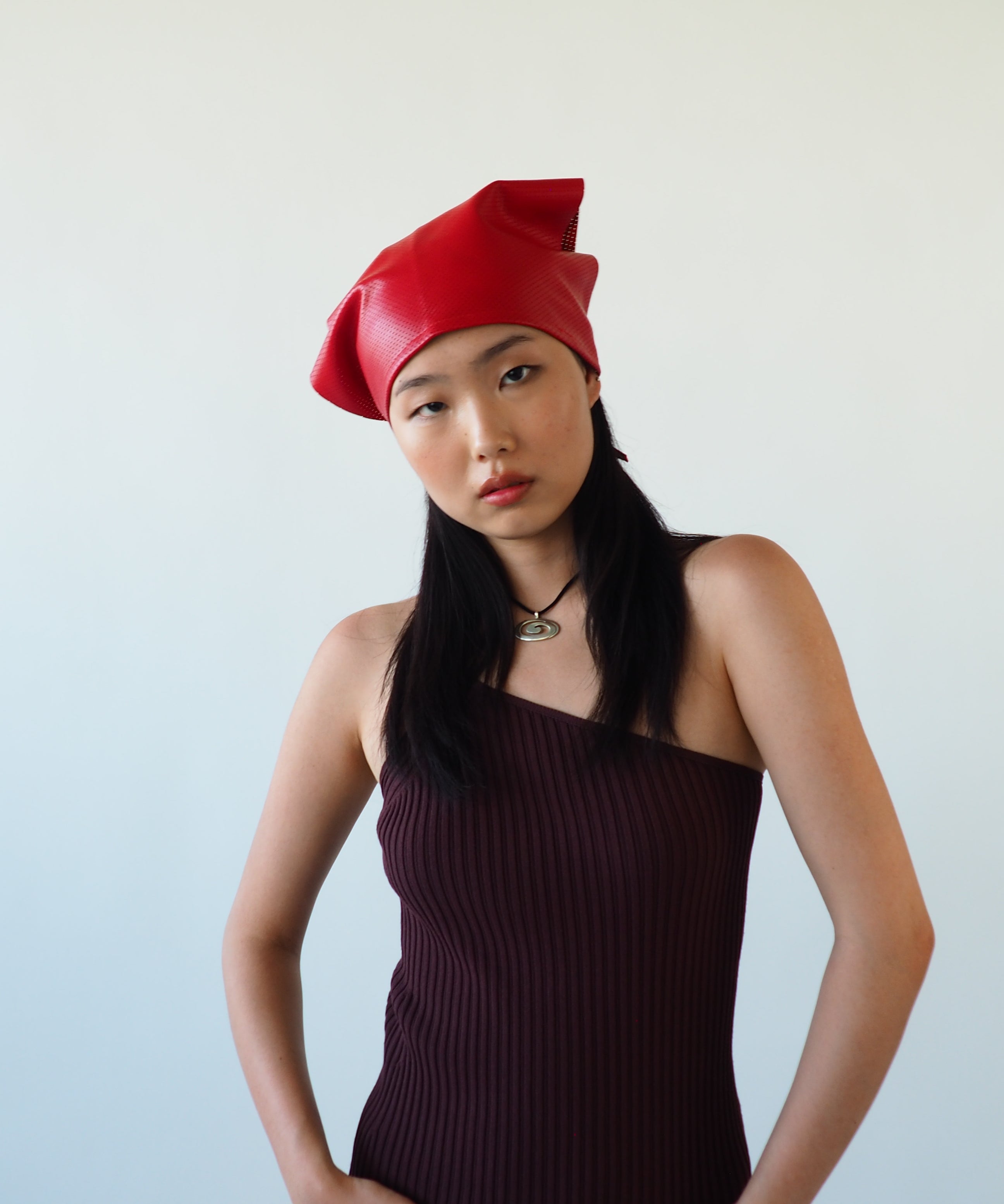Vita Scarf in Red Perforated Lambskin - CLYDE