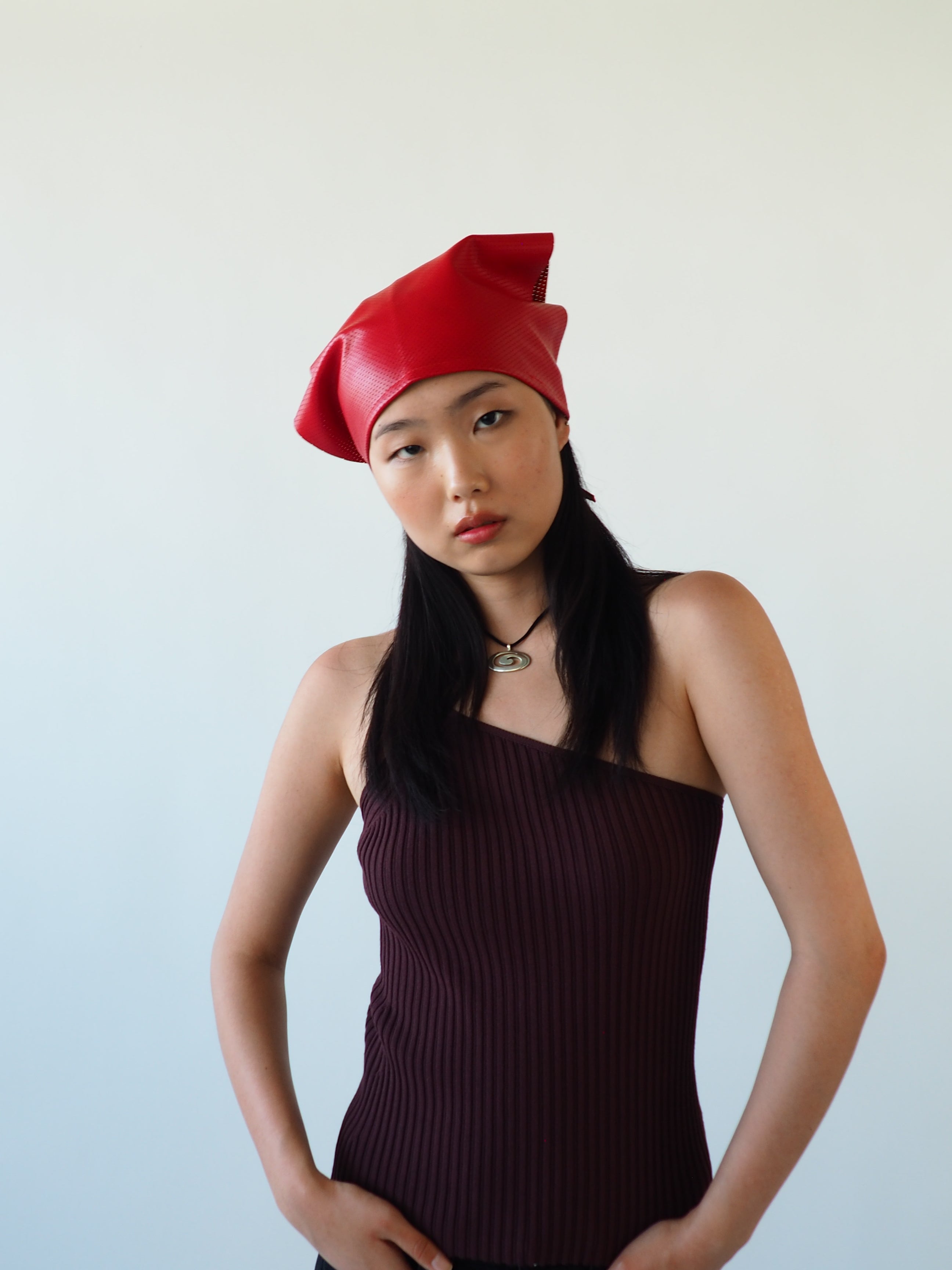 Vita Scarf in Red Perforated Lambskin - CLYDE
