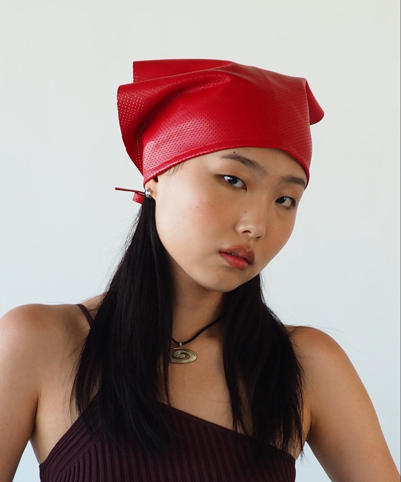Vita Scarf in Red Perforated Lambskin - CLYDE