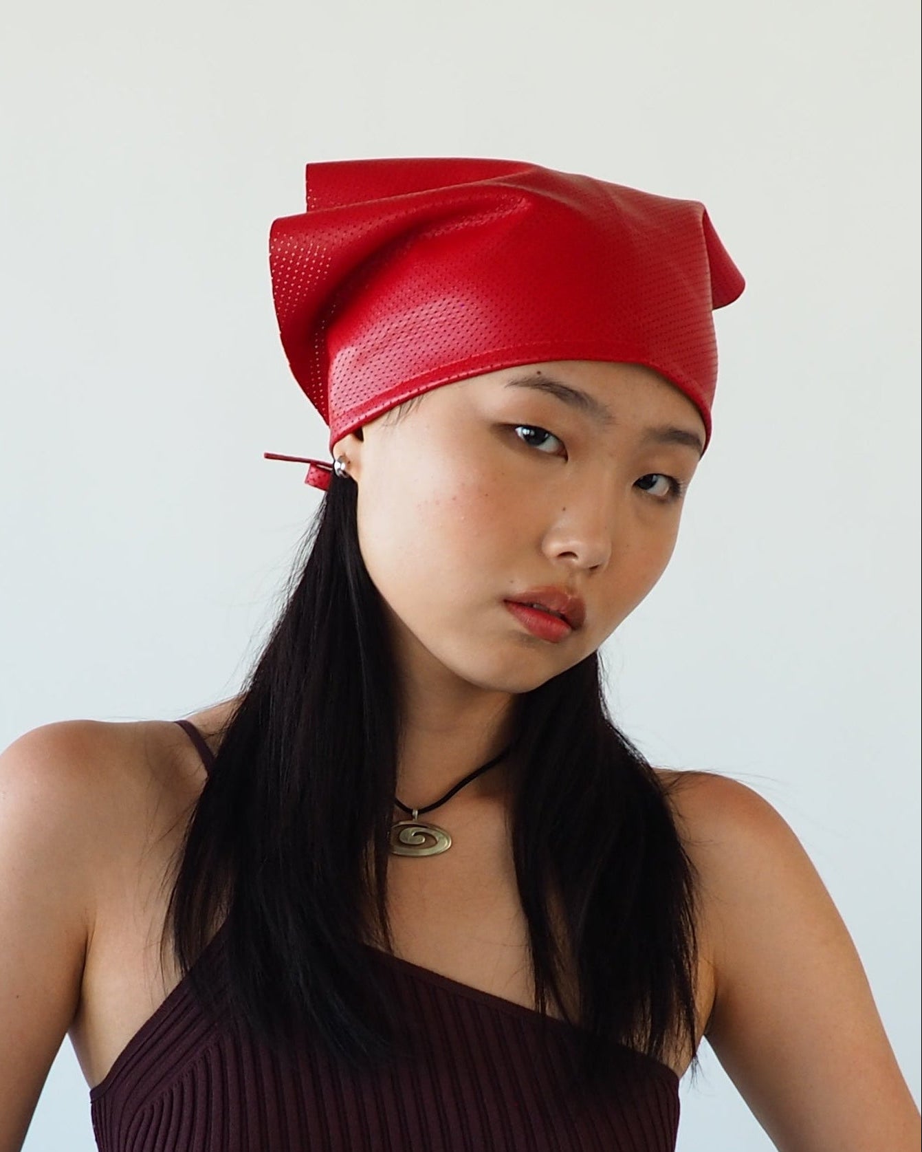 Vita Scarf in Red Perforated Lambskin - CLYDE