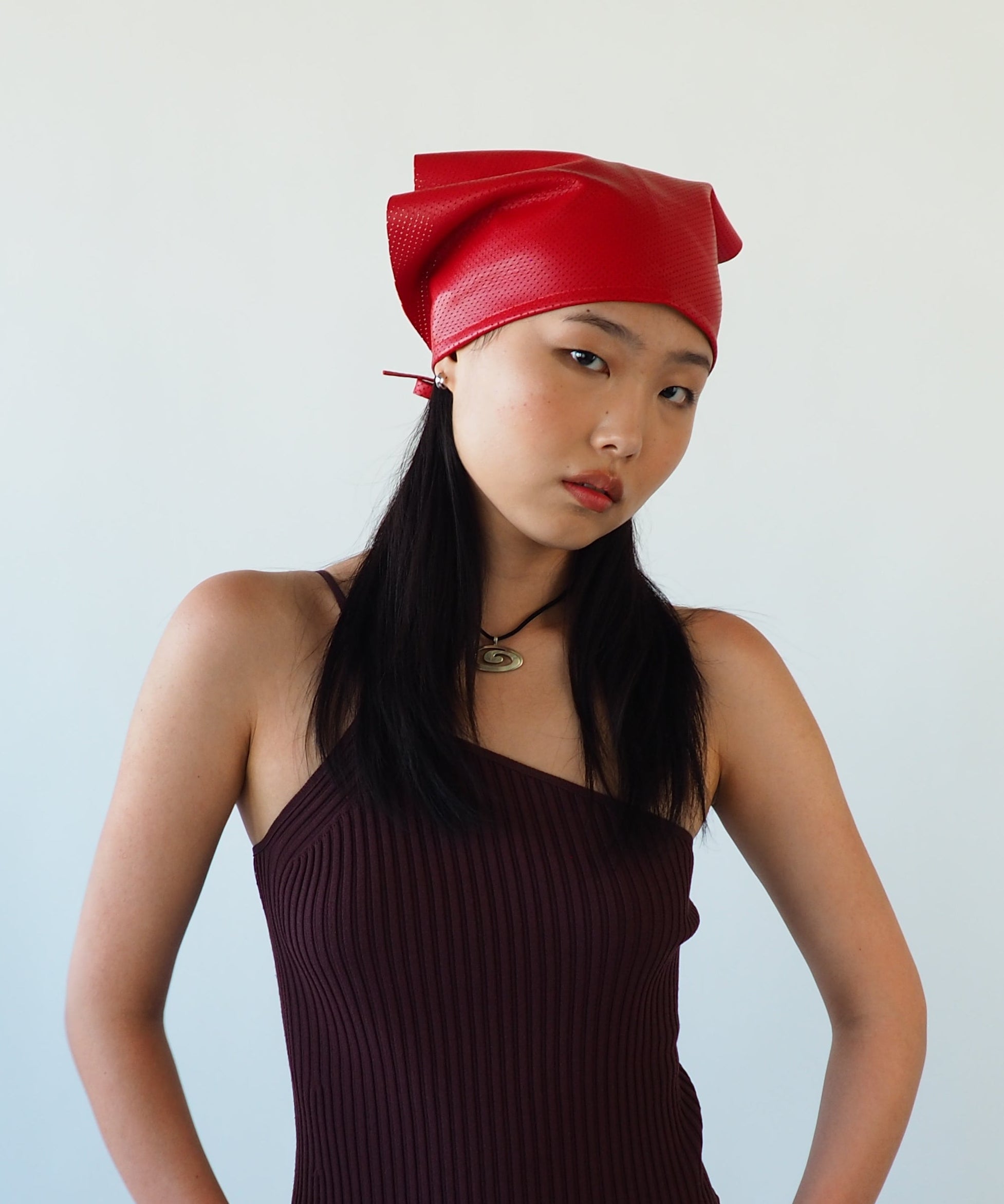 Vita Scarf in Red Perforated Lambskin - CLYDE