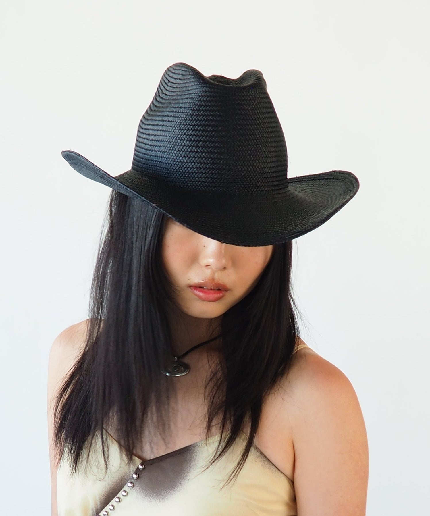 Cowboy Hat in Black Toquilla Straw - CLYDE