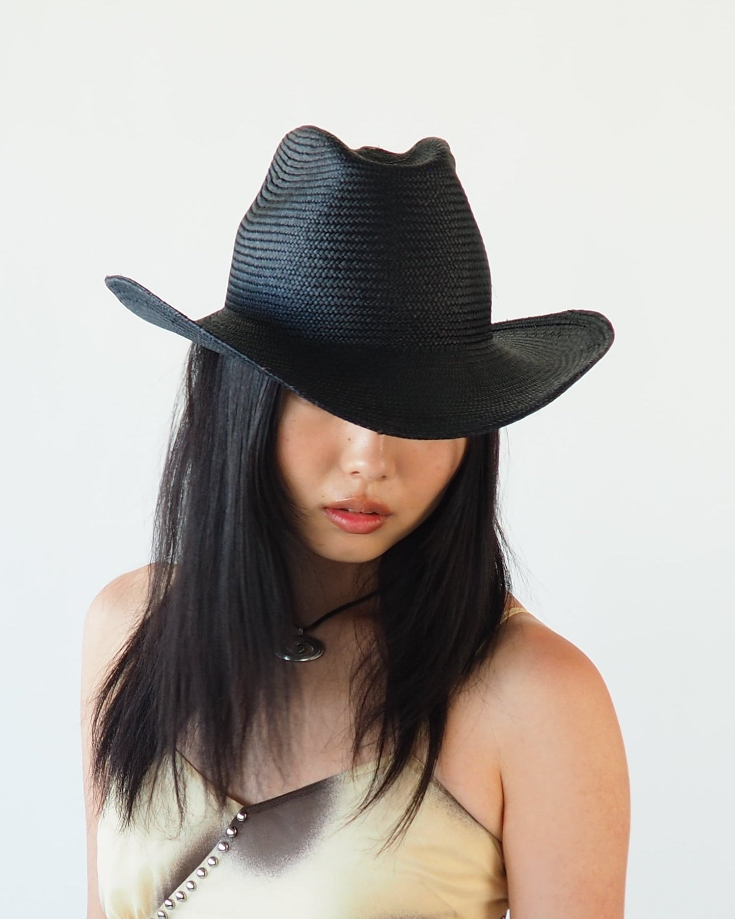 Cowboy Hat in Black Toquilla Straw - CLYDE