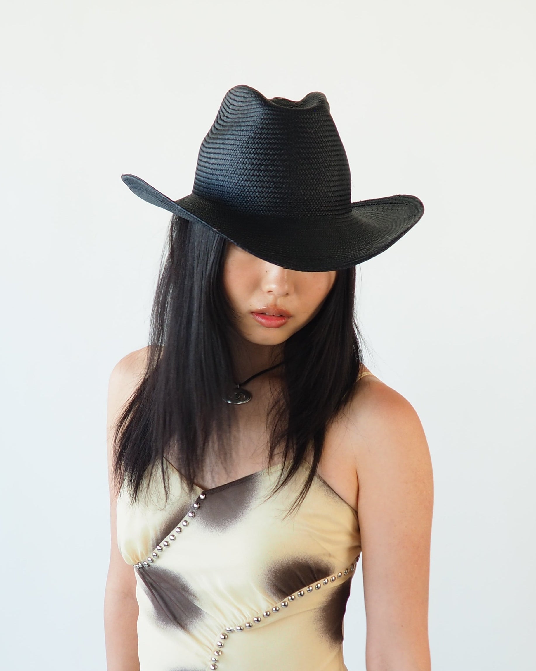 Cowboy Hat in Black Toquilla Straw - CLYDE