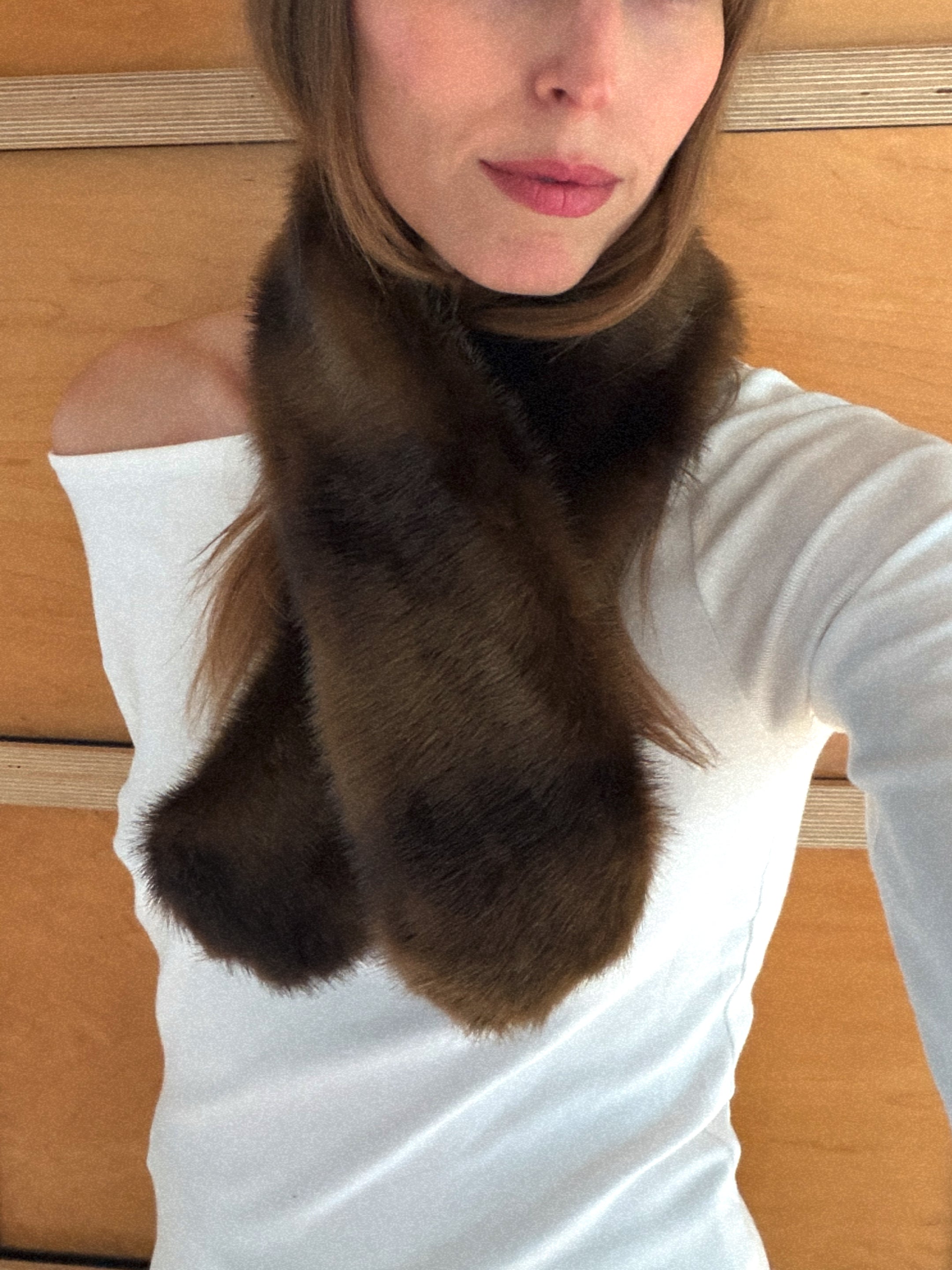 Sue Scarf in Brown Faux Mink - CLYDE
