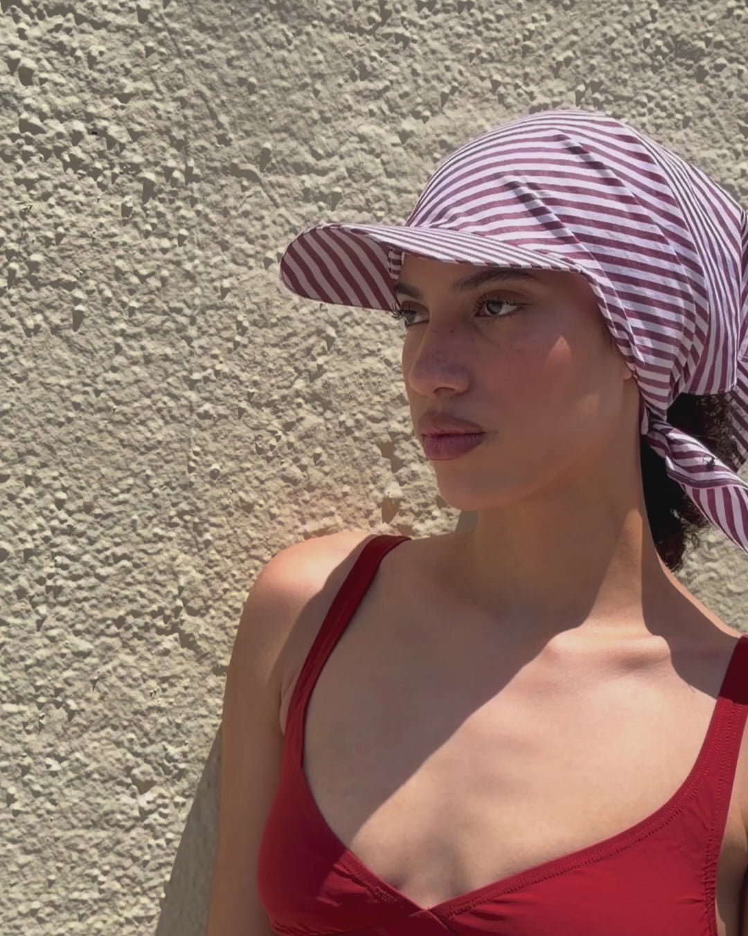Brim Scarf in Wine White Stripe Poplin - CLYDE