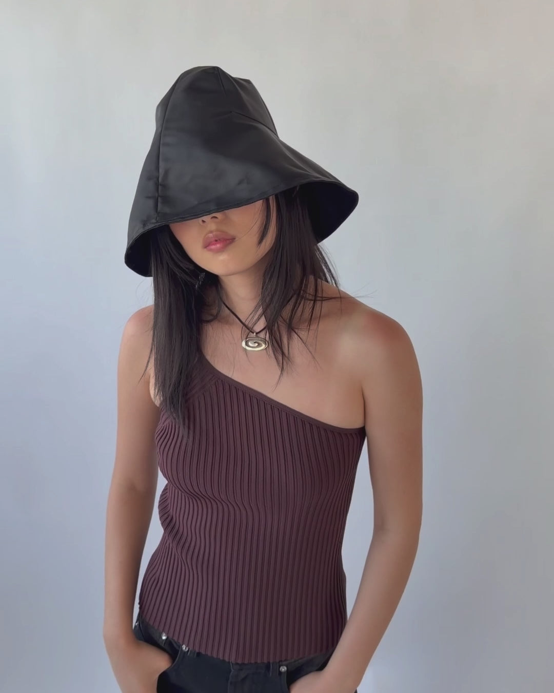 Iona Hat in Black Flight Satin - CLYDE