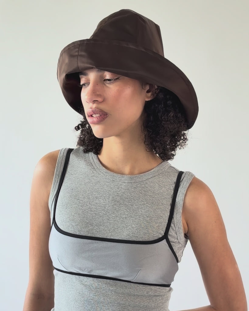 Iona Hat in Espresso Flight Satin - CLYDE