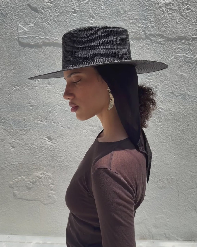 Cielo Hat w. Shade in Black Toquilla Straw - CLYDE