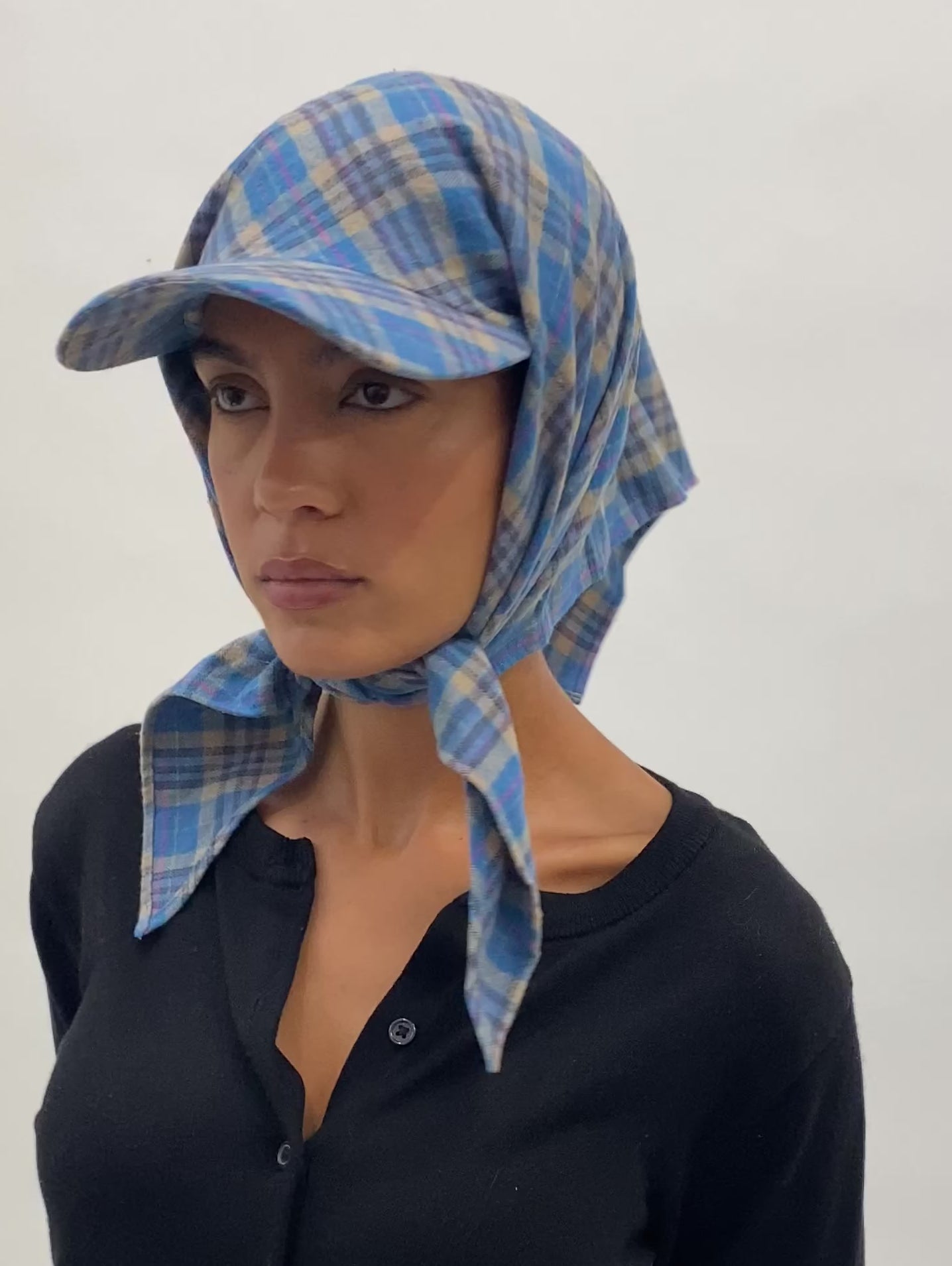 Brim Scarf in Sky Blue & Tan Flannel - CLYDE
