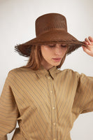 Vented Flat Top Hat w. Fringe in Cacao Toquilla Straw - CLYDE