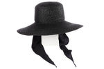 Medium Brim Flat Top Hat in Black Straw w. Neck Shade - CLYDE