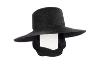 Medium Brim Flat Top Hat in Black Straw w. Neck Shade - CLYDE