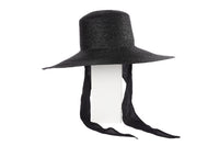 Wide Brim Flat Top in Black Straw w. Neck Shade - CLYDE