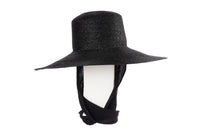 Wide Brim Flat Top in Black Straw w. Neck Shade - CLYDE