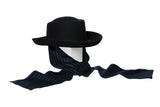 Gambler Hat in Black Wool w. Pinstripe Neck Scarf - CLYDE