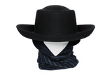 Gambler Hat in Black Wool w. Tweed Neck Scarf - CLYDE