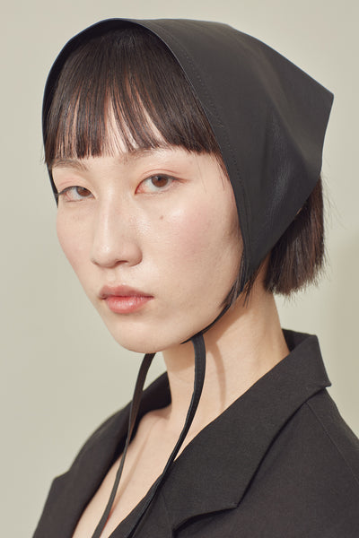 Lambskin Handkerchief Scarf in Black - CLYDE